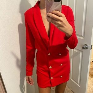 Red mini blazer dress gold buttons